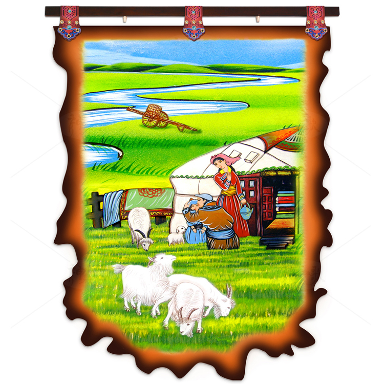 成吉思汗画像内蒙古皮画成吉思汗民族特色工艺品装饰壁画蒙古包餐厅