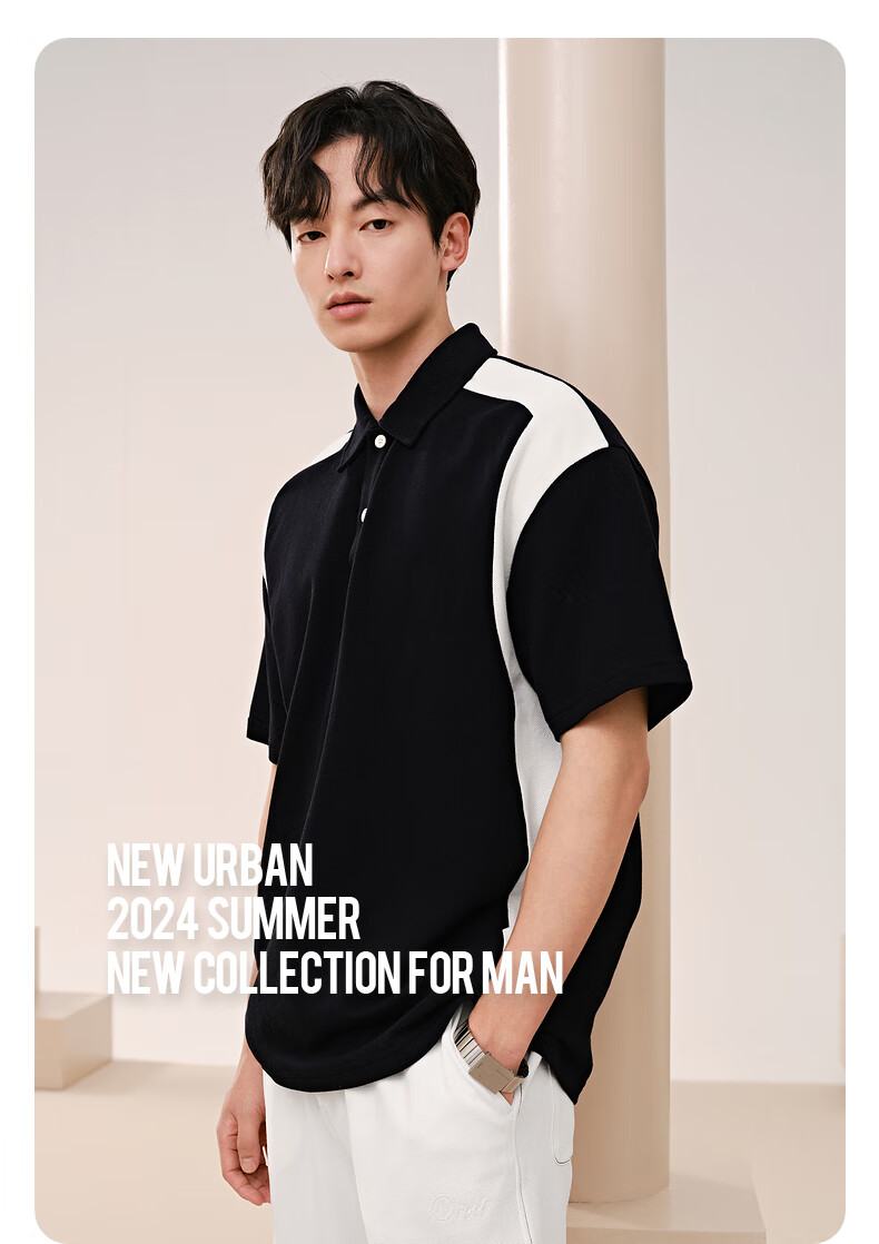 GXG Men's Side Color-Block Spliced Polo Shirt, Short Sleeve, Summer, Black, Size M 4