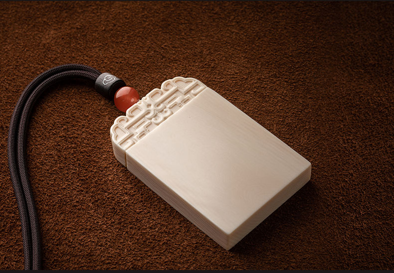 默奢 猛犸象牙平安无事牌 冰料满纹吊坠 挂件 男士女款牙 如意款-南红