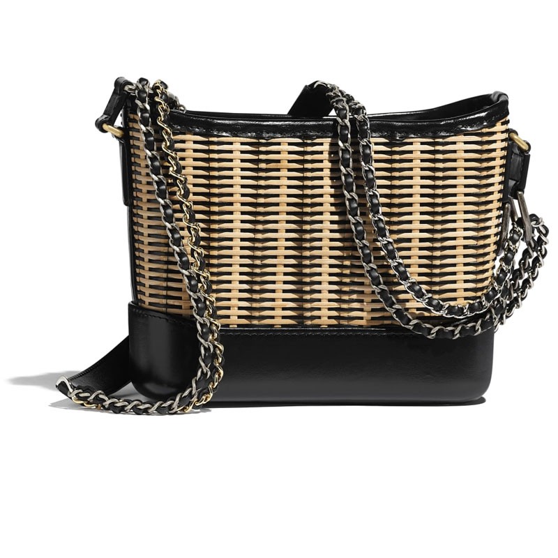 chanel香奈儿gabrielle小号流浪包藤条小牛皮金色斜挎包15208cm预售黑