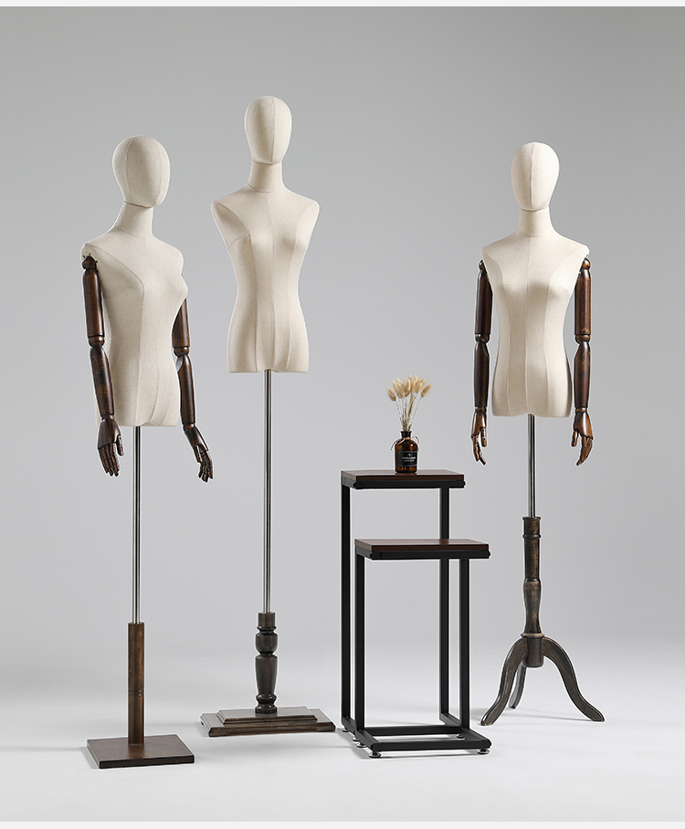 女半身人台韩版女装店展示架全身人体婚纱模特架子 木色欧式板/麻布头