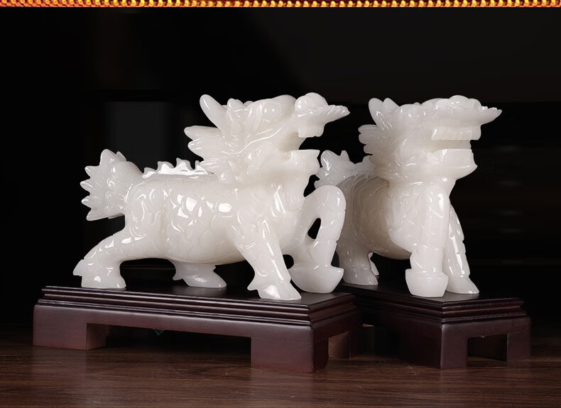 真玉石麒麟摆件天然原玉办公家居玄关客厅祈福送子礼品摆设a款特大号