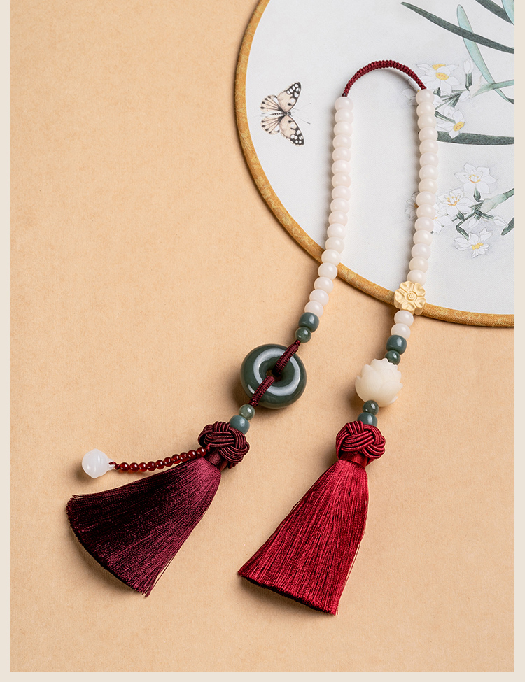 和田玉平安扣汽车后视镜吊坠前脸流苏挂件女车内饰品车载装饰用品优雅