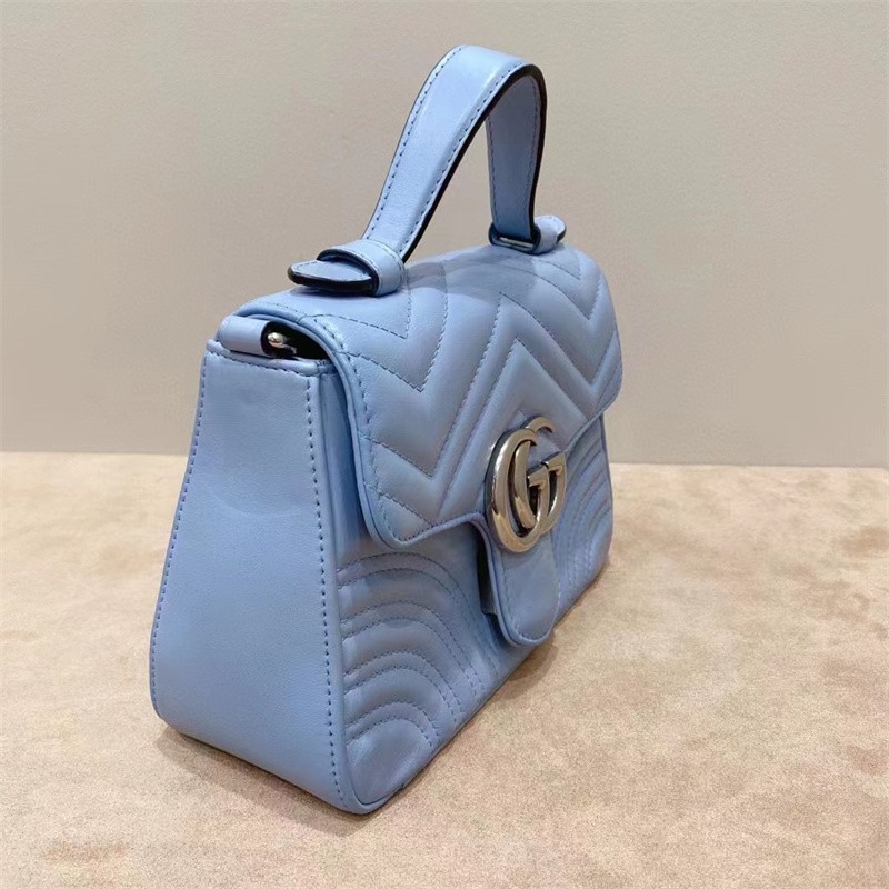 【二手95新】gucci marmont 邮差包马卡龙色 雾霾蓝 女士单肩包斜挎包