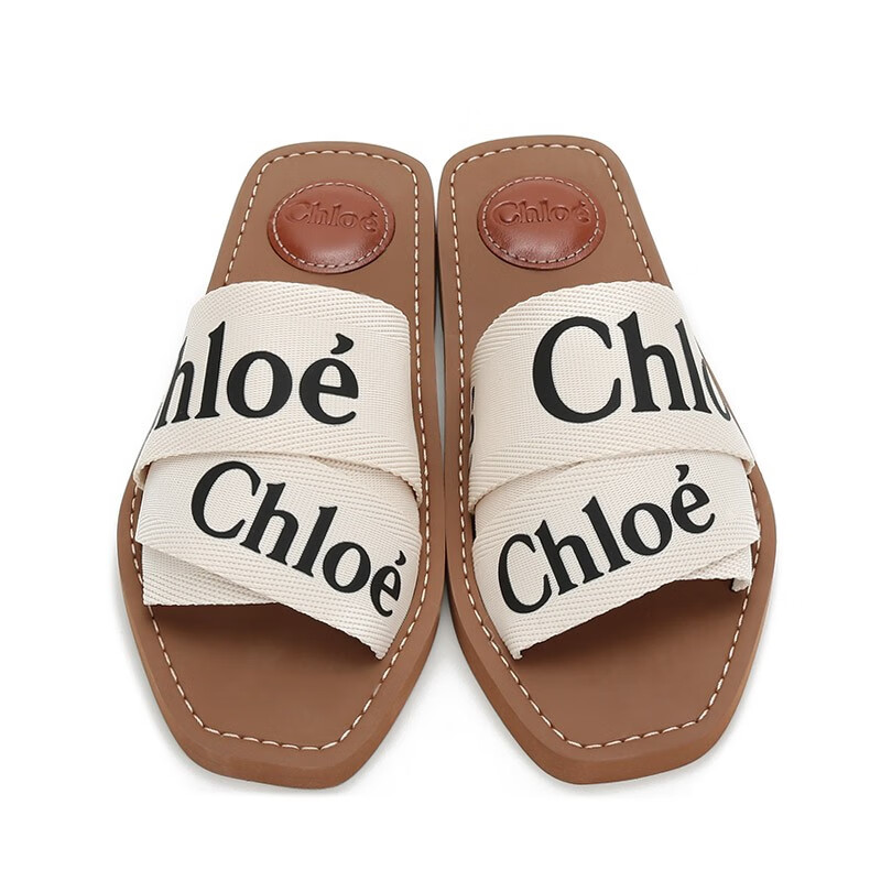 chloe 克洛伊 女士logo图案织物woody平底拖鞋 chc19u18808 101 米