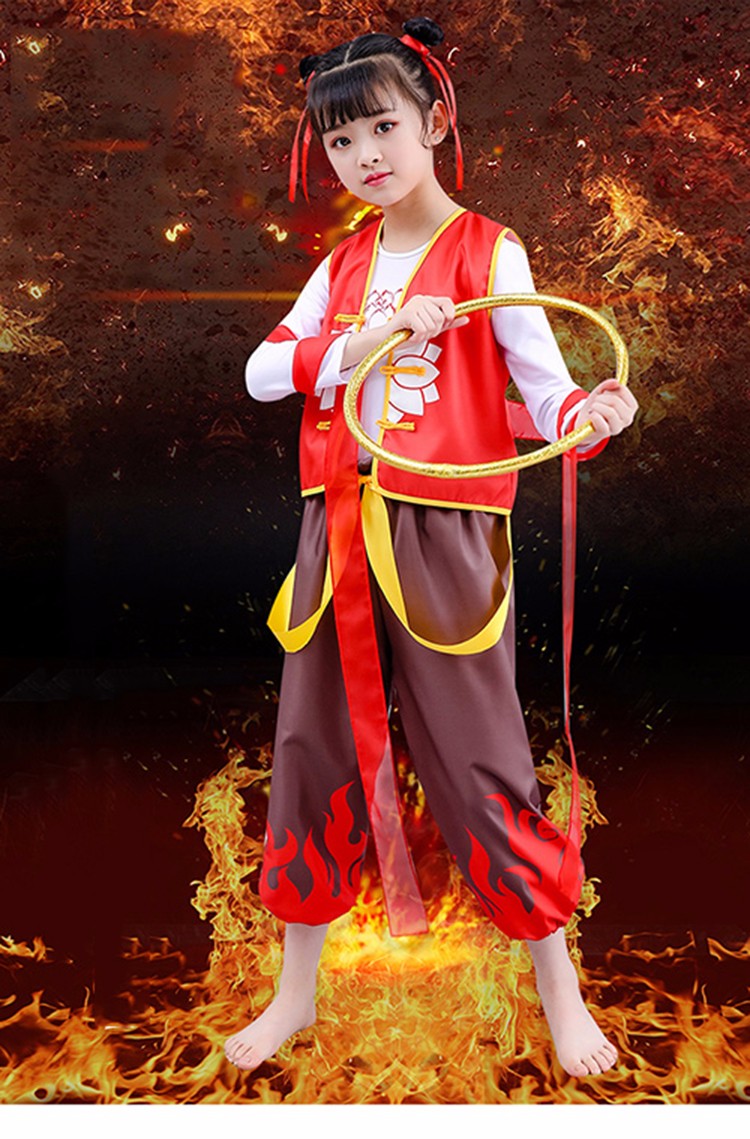 儿童小哪吒演出服肚兜幼儿园哪吒宝宝服装哪吒闹海衣服红色红菱乾坤圈