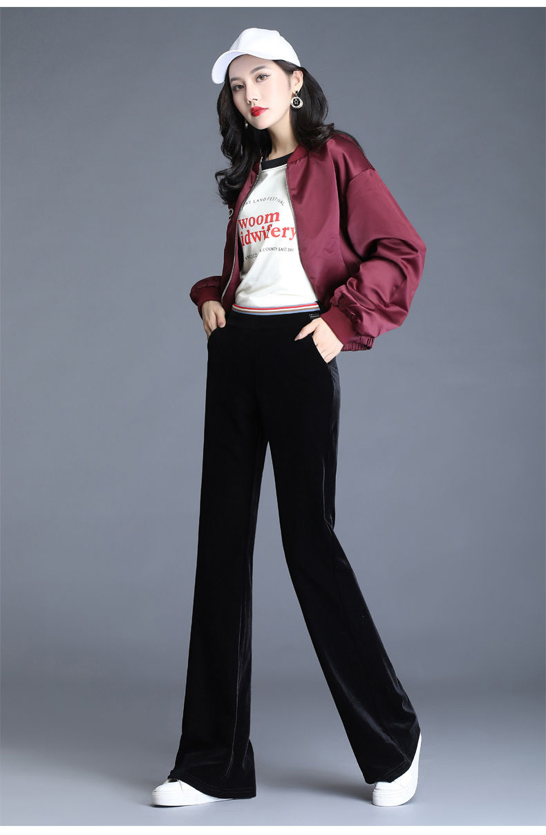 新品春秋夏季薄款金丝绒微喇叭裤女长裤修身显瘦大码胖妹妹阔腿甩腿裤