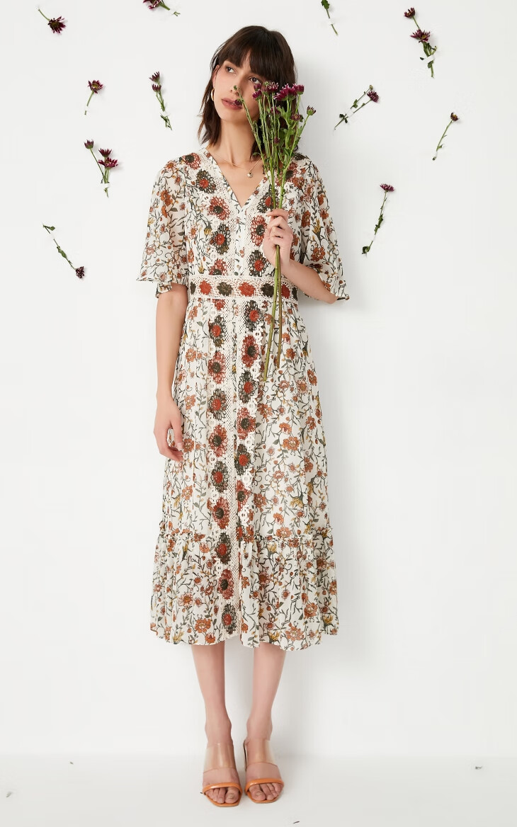 vero moda春夏女装新款ins风印花v领度假长款连衣裙女32036z030 浅粉