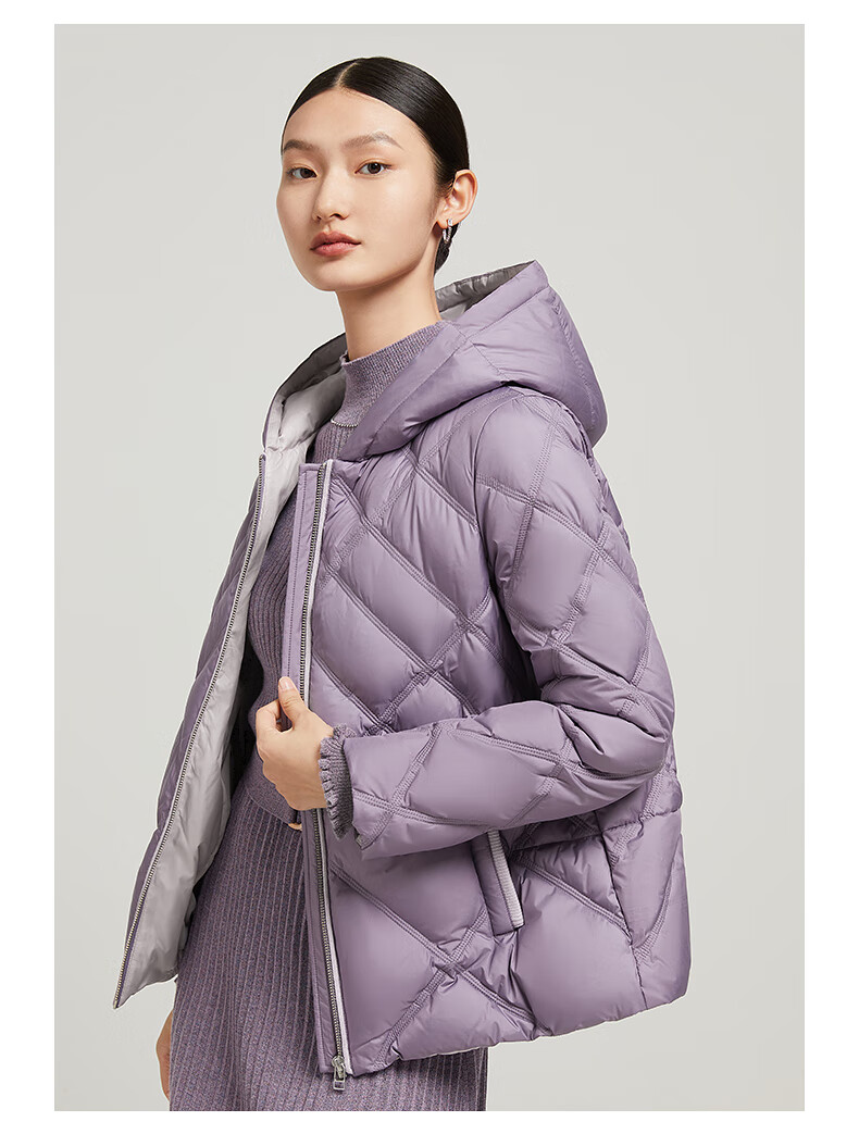 预售-jz玖姿白鸭绒羽绒服女装2022冬季新款菱形几何帽款小个子短外套