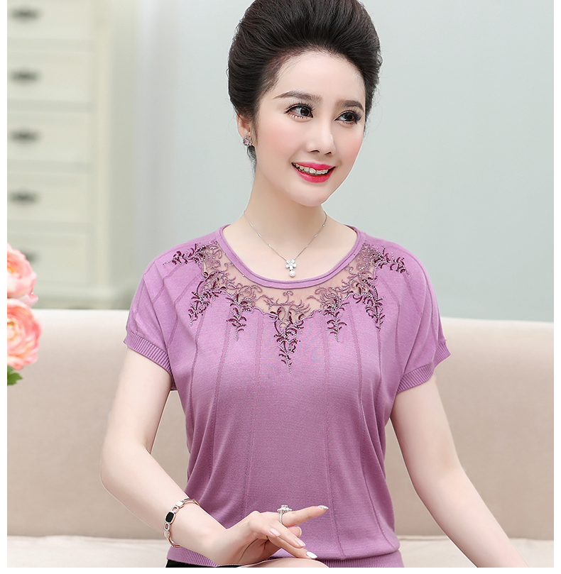 贵人妞中年妈妈夏装冰丝短袖t恤中老年女半袖上衣40岁50洋气小衫奶奶
