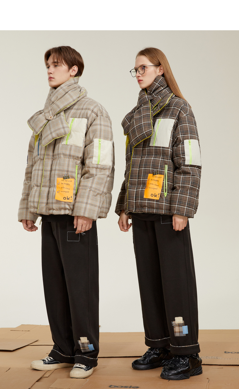 bosie冬季新款羽绒服男情侣复古条纹趣味百搭保暖宽松外套潮8771h深咖