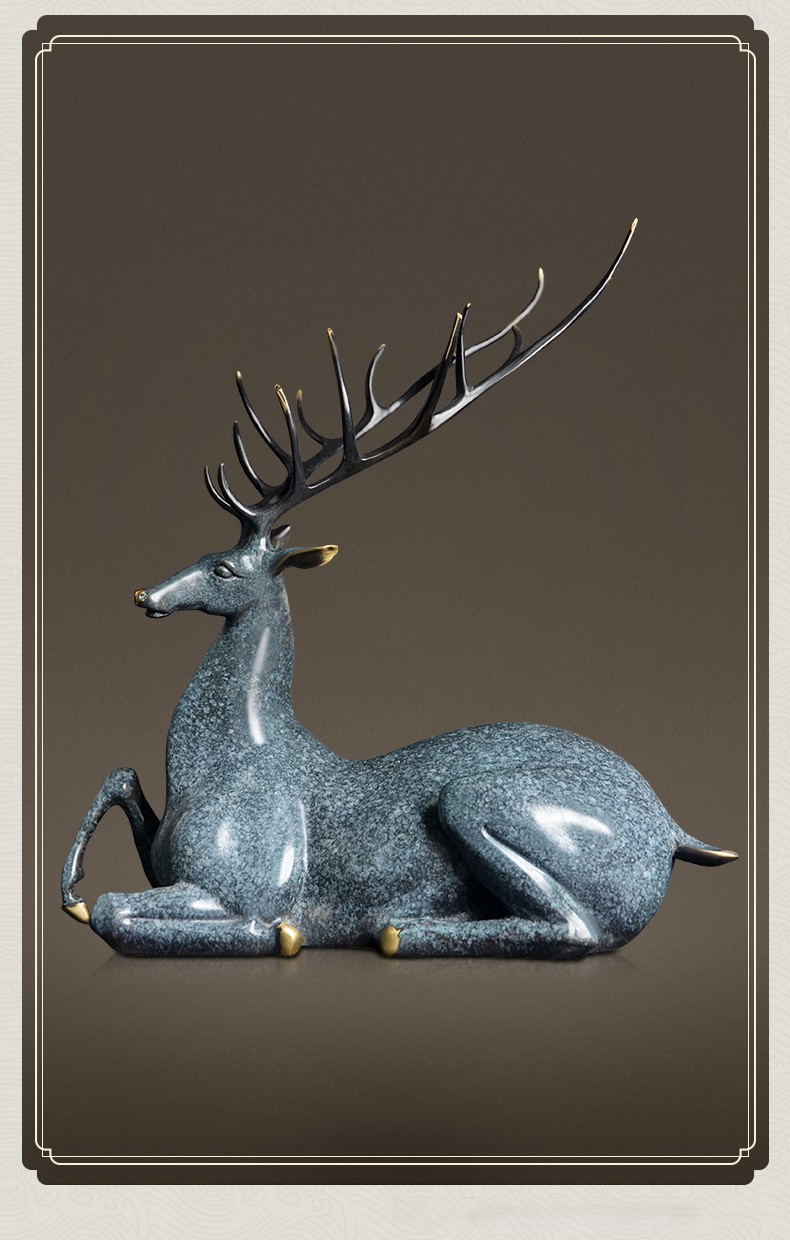 金祥源铜鹿摆件工艺品鹿新中式摆件中式乔迁礼品家居装饰福鹿左脚在前