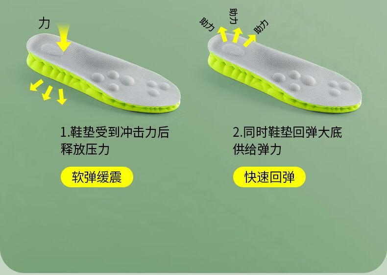 嘉能量 站久不累软弹鞋垫运动减震鞋垫鞋垫5双保暖大码吸汗踩屎感按摩吸汗鞋垫大码保暖鞋垫 5双 绿底灰面 1件 43-44码详情图片22