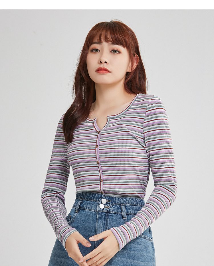 三福2021夏季女装韩版修身v领长t恤少女上衣女439368白色16084as