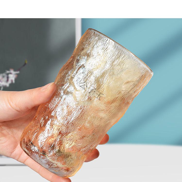 冰川杯加厚冰川纹磨砂玻璃杯家用加厚日式耐热树皮喝水杯子ins风时尚