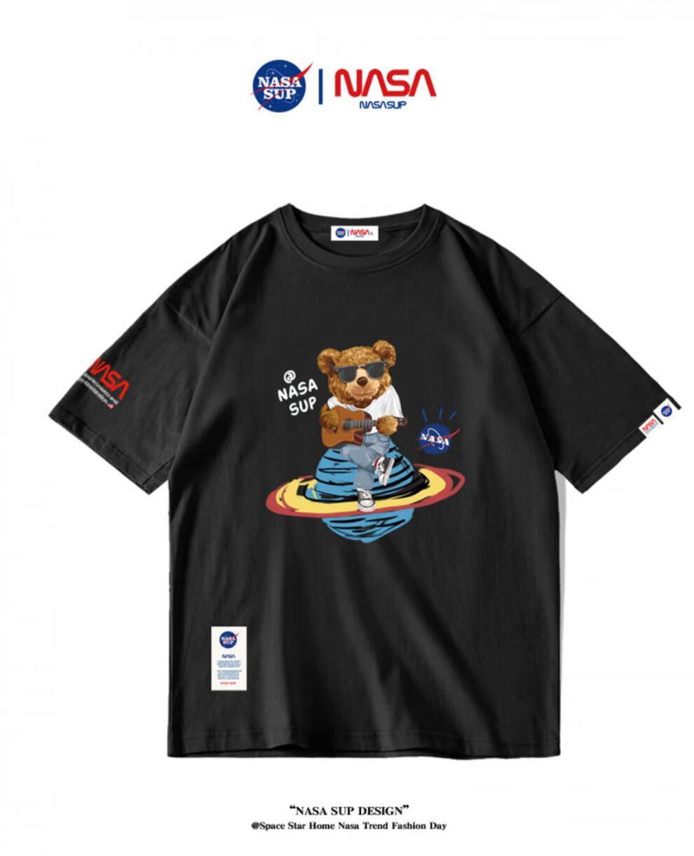 nasasup官网联名夏季款手绘涂鸦小熊宇航员潮牌短袖t恤男8122白色xl