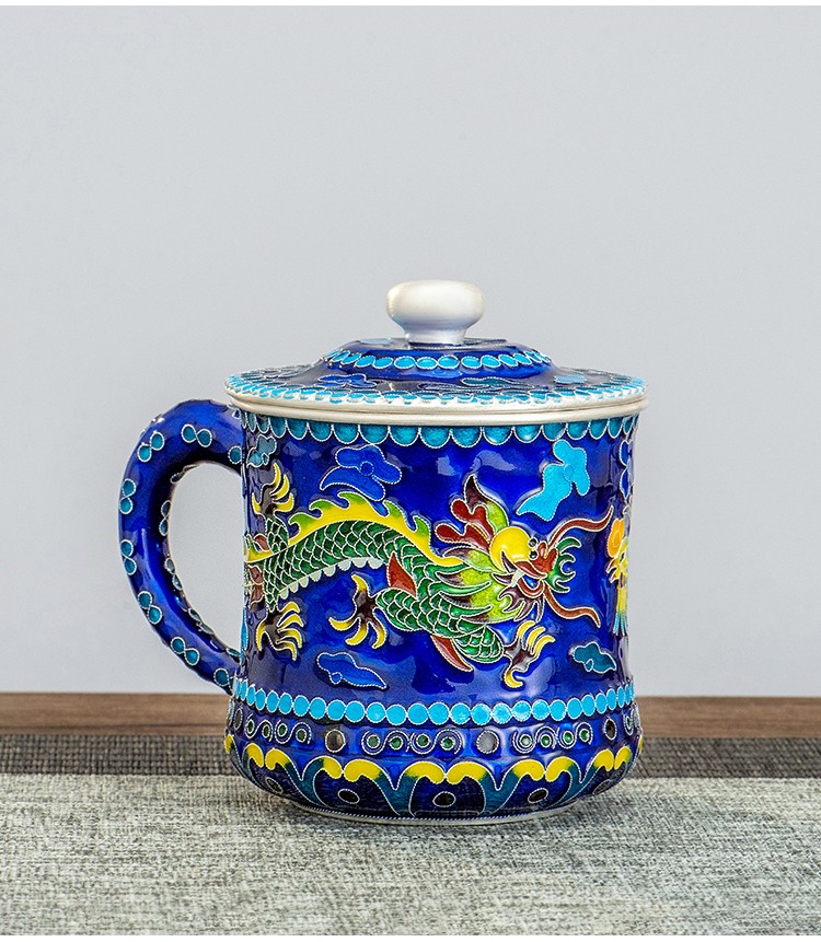 银器时代景泰蓝纯手工马克杯足银999茶杯银胎掐丝珐琅茶杯银杯子b款