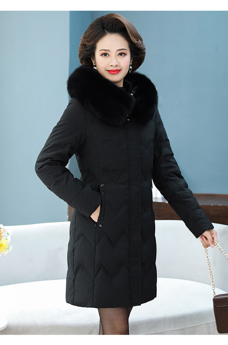 轻奢高档当季新品女士加厚羽绒服修身中长款秋冬季大毛领保暖中年妈妈