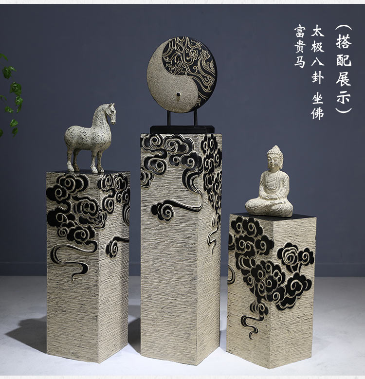 落地仿古石柱客厅玄关家居展示柱展厅摆件底座祥云柱装饰品sn5258狮子