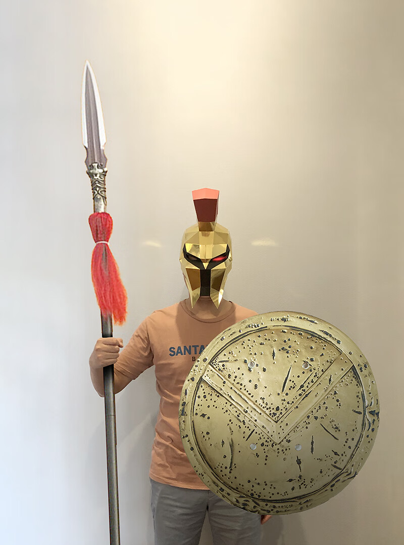 斯巴达勇士头盔 纸义堂斯巴达勇士头盔动漫cos面具男 可穿戴创意手工