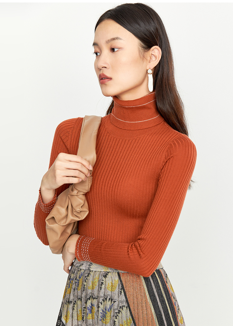 yiner音儿女装2020冬季新款纯色新年系列高领羊毛针织衫套头 粉色 36