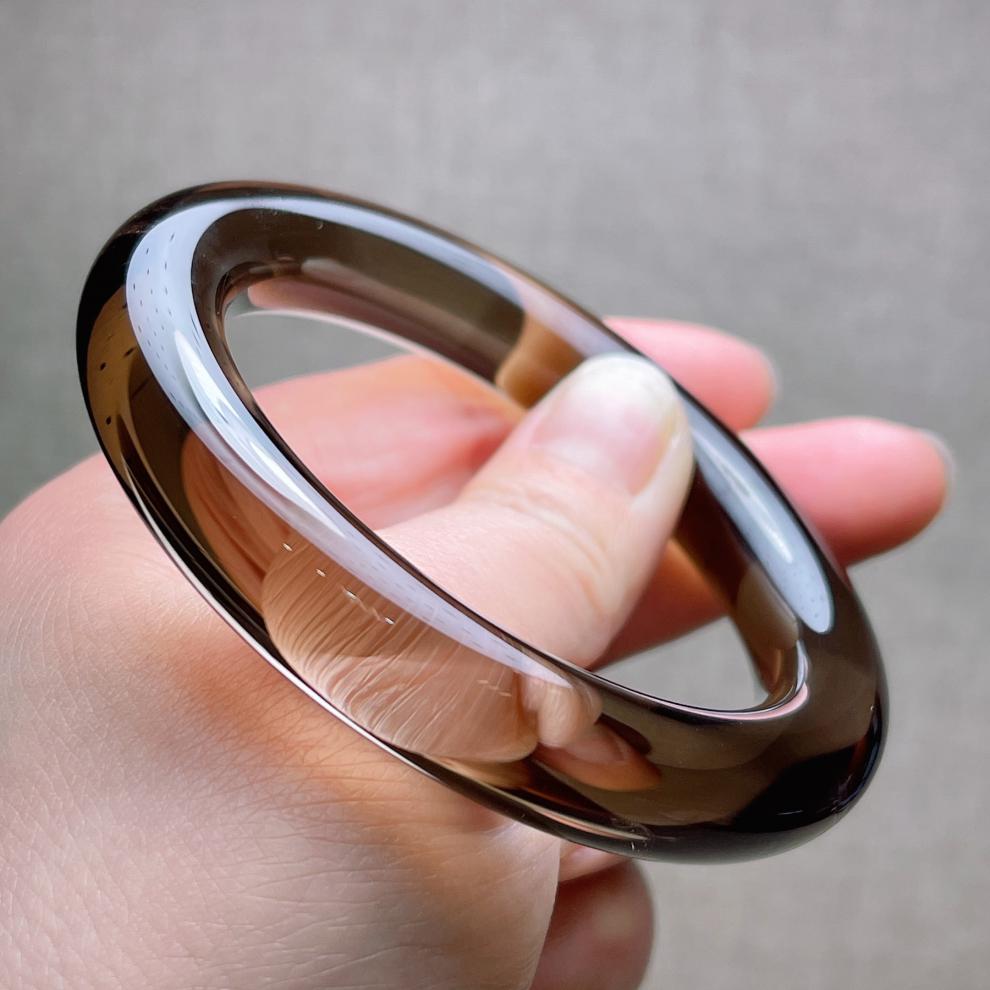 古珍茶水晶手镯茶晶胖圆条55内径女款镯子时尚圆镯一物一图送长辈妈妈