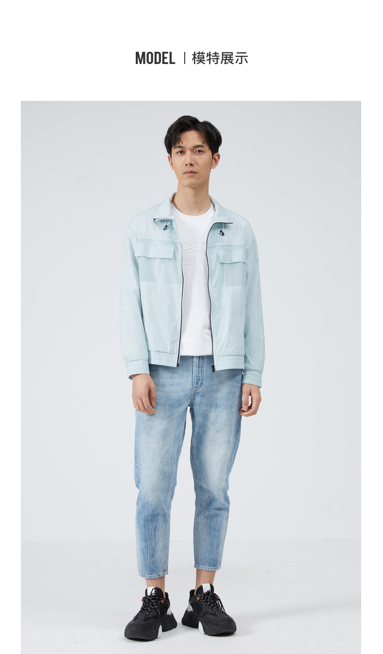 利郎轻薄夹克男时尚青年2021春夏新品工装翻领短款茄克男士皮肤衣外套