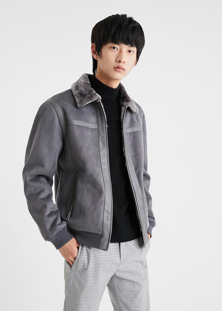 jackjones杰克琼斯冬季男士帅气反绒休闲毛领夹克外套2