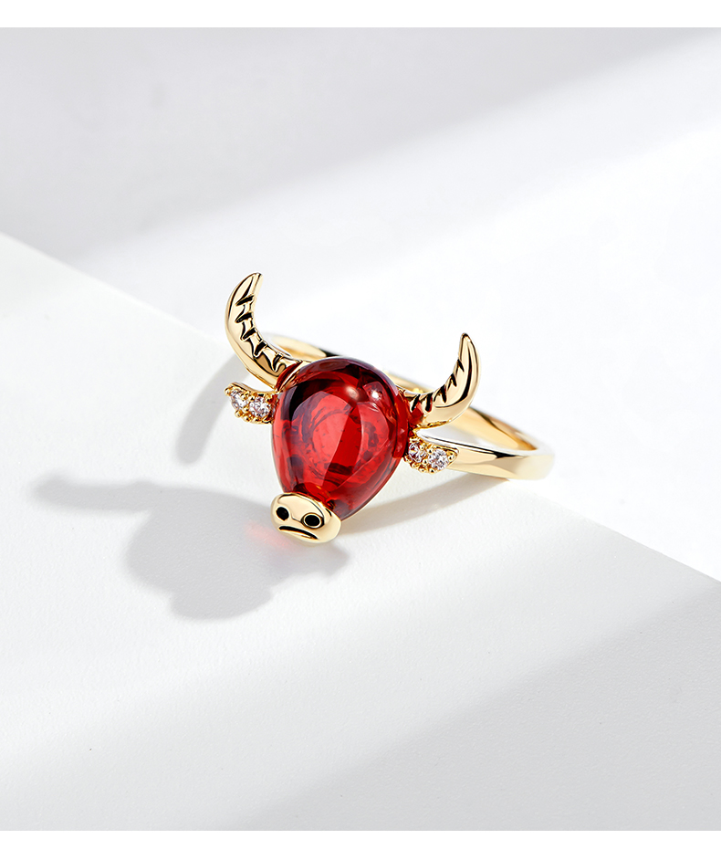 caromay设计师本命年生肖牛戒指女开口可调节食指环小众个性戒子 香槟