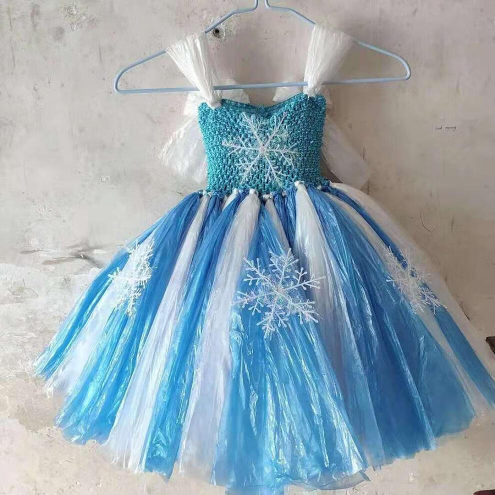 环保时装秀女孩服装儿童走秀表演出半成品di冰雪奇缘手工材料裙 黄色