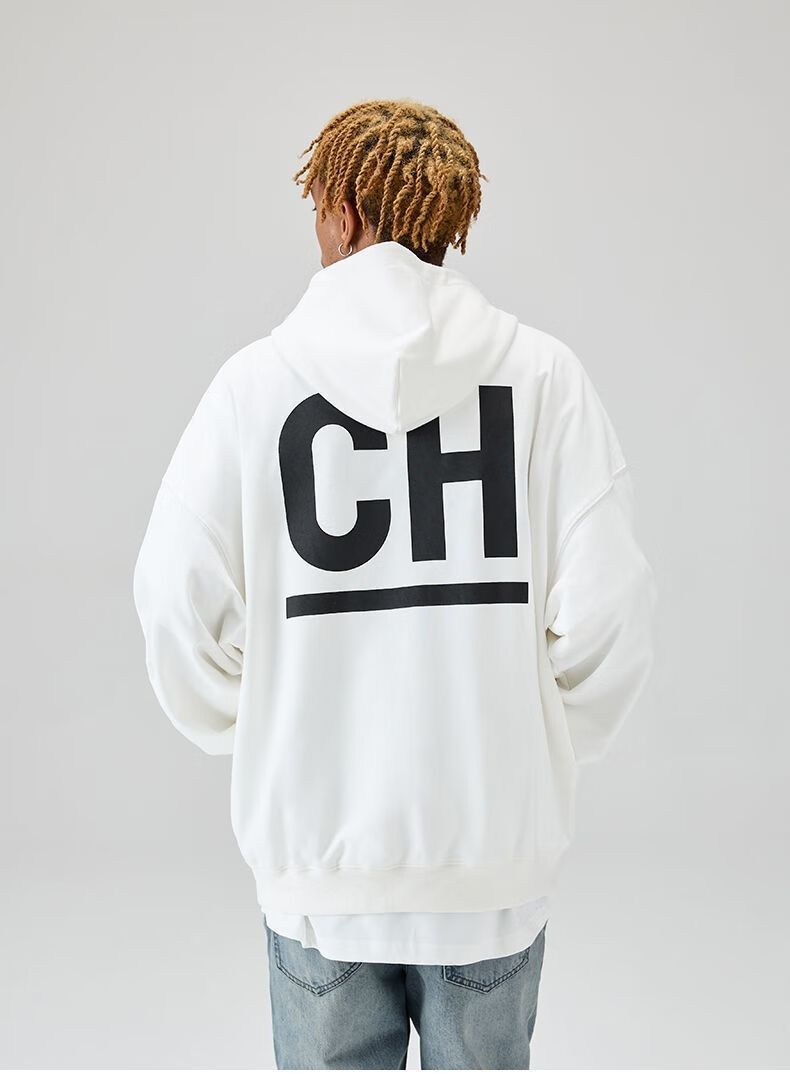 流彗chinism高光系列 ch印花连帽卫衣美式潮牌高街基础款字母帽衫加绒