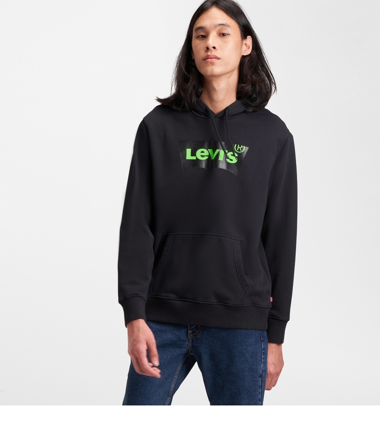 levis李维斯男士秋季卫衣冬款黑色连帽抽绳卫衣男38797-0014 黑色 s