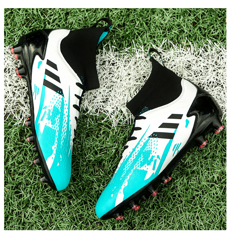 wejiess 足球鞋高帮碎钉长钉ag短钉tf训练鞋比赛学生中考专用运动鞋皮