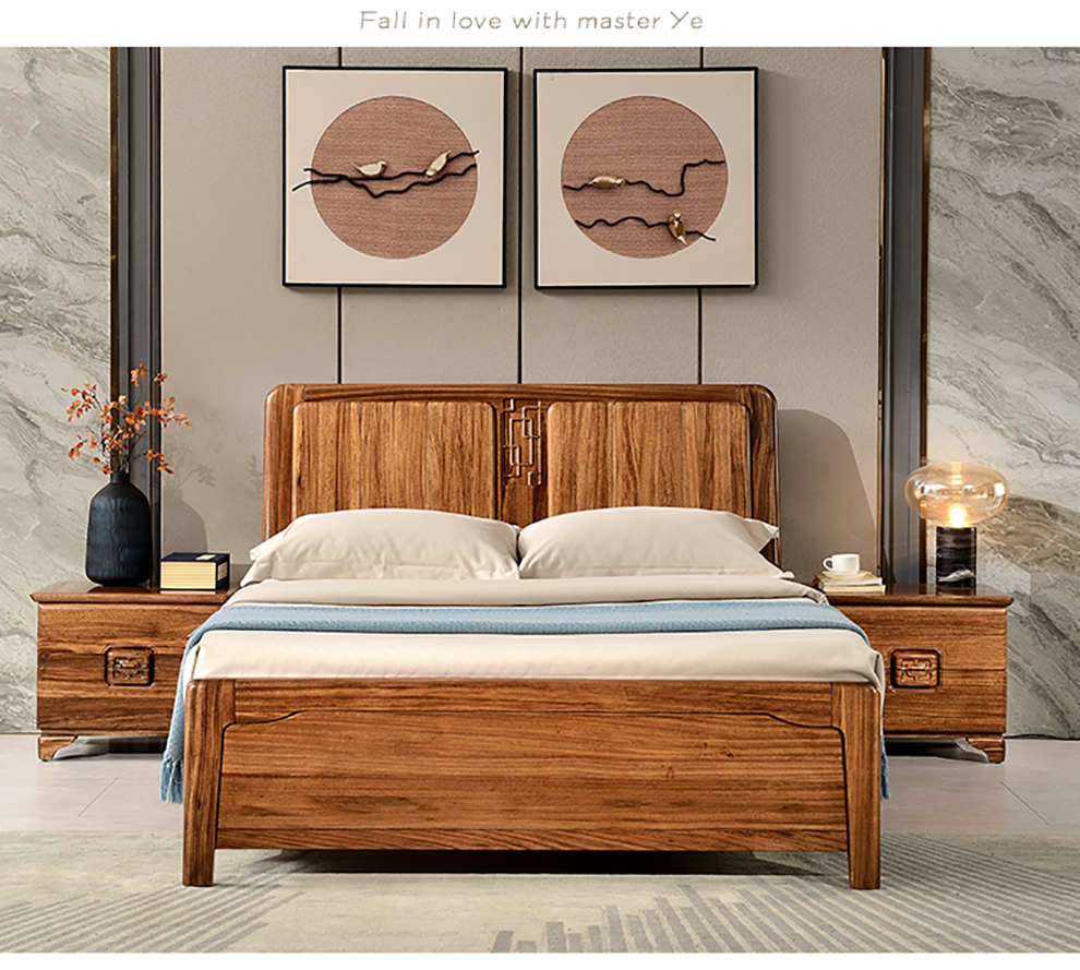 叶师傅家具实木新中式床轻奢中国风乌金木床主卧15m双人床气压高箱储