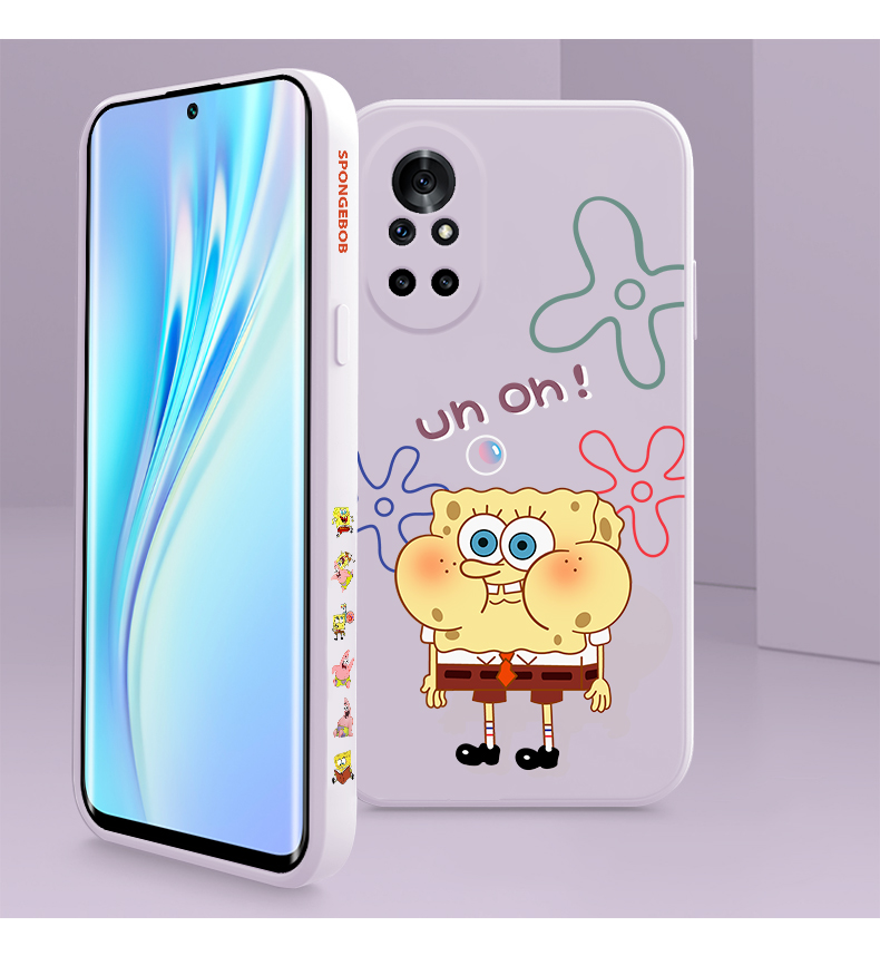 斐喆侧边海绵宝宝适用荣耀v40轻奢版手机壳直边液态硅胶华为v40全包防