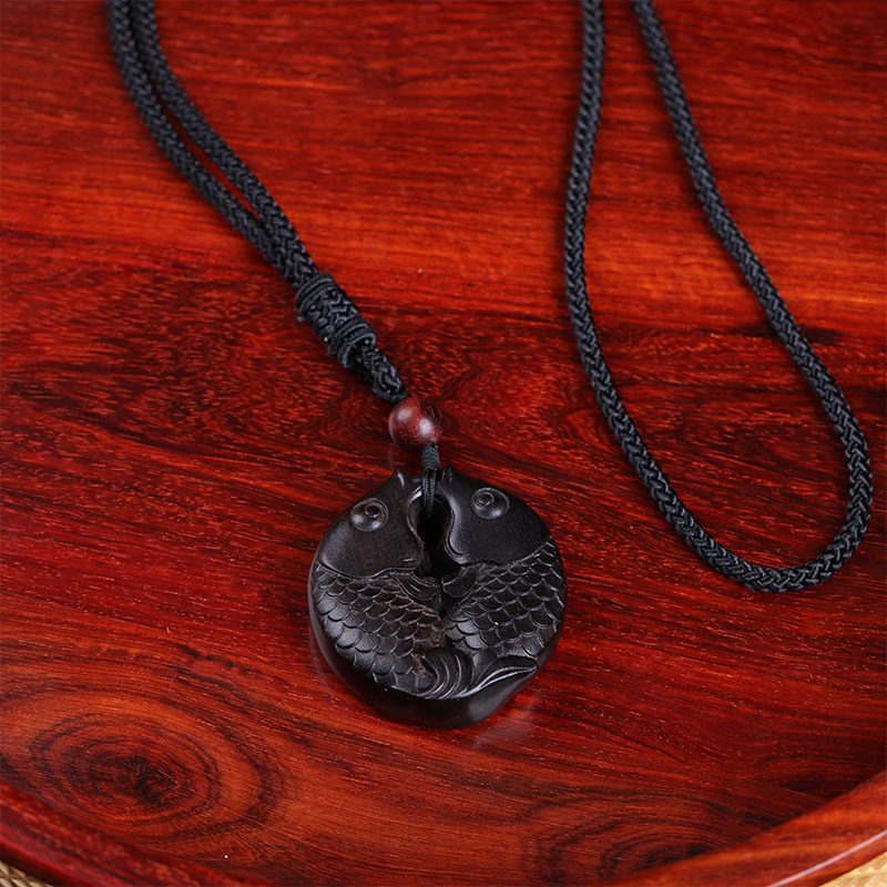 鼎盛福黑檀木雕刻年年有余吊坠挂件木质实木毛衣项链钥匙扣车钥匙平安