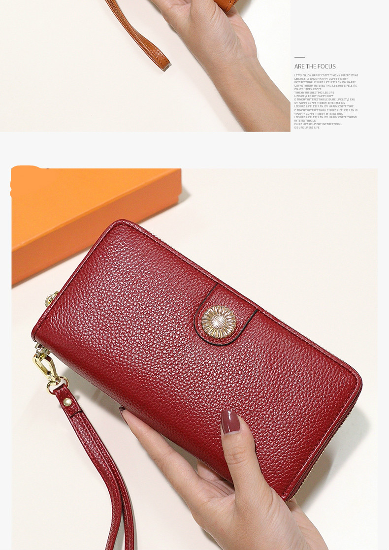 sara lee品牌 真皮钱包女2020新款软牛皮长款拉链钱夹大容量零钱包放