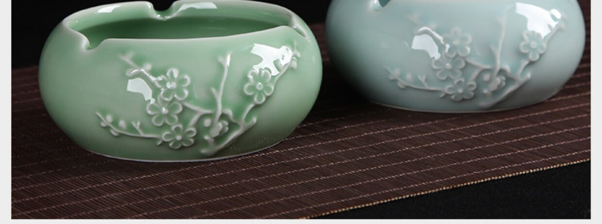 御茗青瓷家用办公酒店陶瓷烟灰缸大号个性时尚创意复古防风烟缸 哥窑