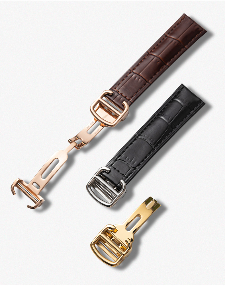 卡地亚表带真皮男代用伦敦solo山度士折叠扣卡地亚坦克表带黑色真皮金