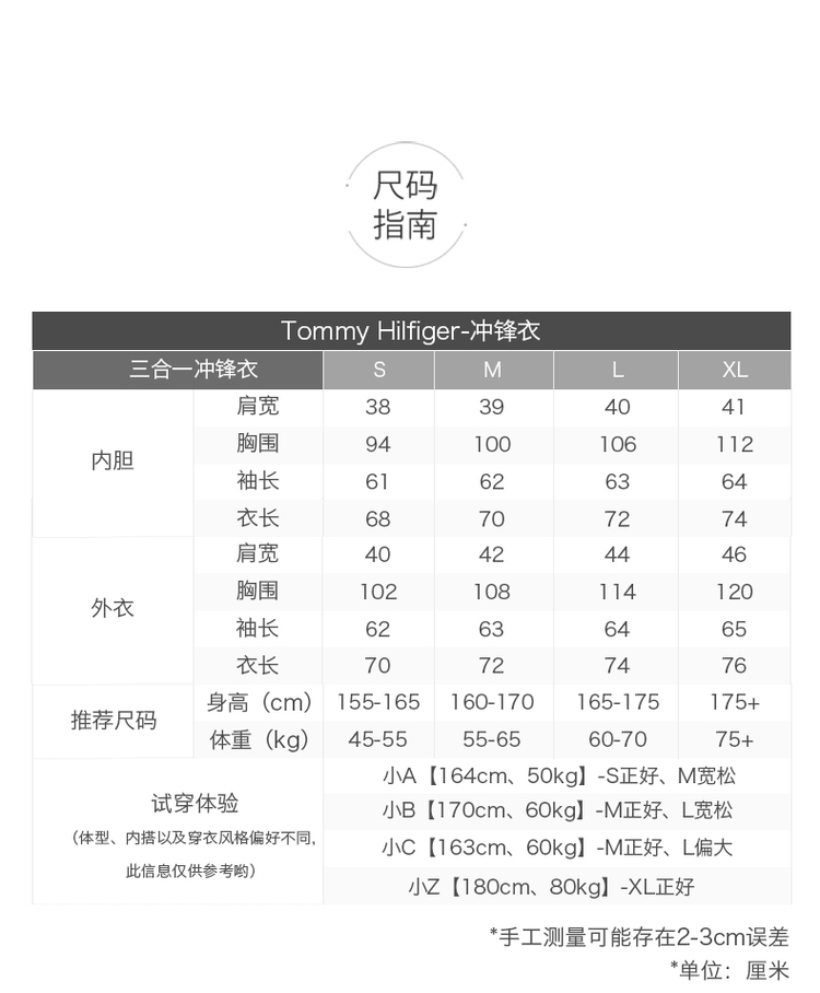 tommy的尺寸对照表图片