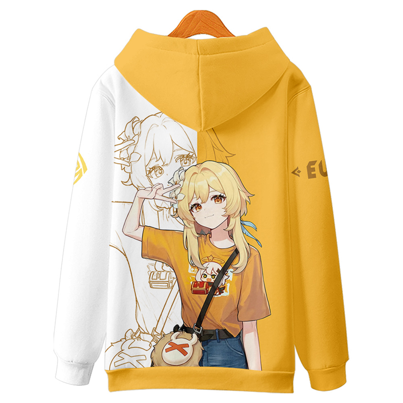 麟月 原神可莉周边荧连帽卫衣男女二次元动漫黄白拼色秋冬季长袖休闲