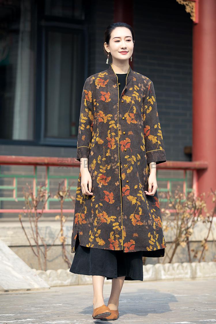 索特西女王轻奢重磅提花香云纱风衣外套女春秋中式立领修身型中长款