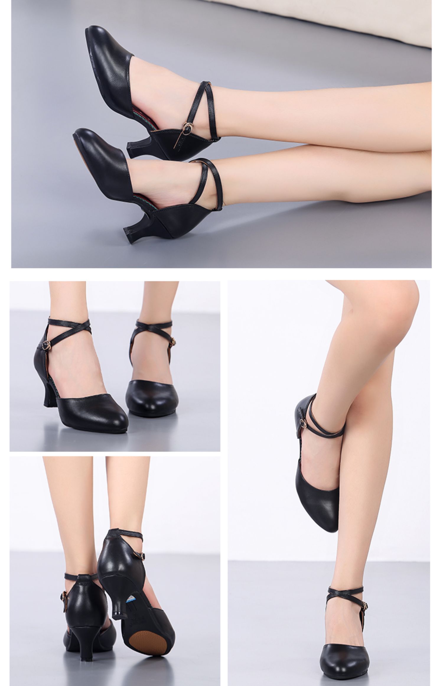 拉丁舞鞋女成年中跟高跟女士牛皮真皮舞蹈鞋红色广场交谊练功软底zk58