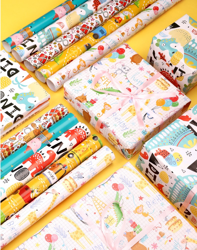 学得乐包装纸彩纸卡通可爱儿童生日礼品礼盒包装花纸精美鲜花包花纸大