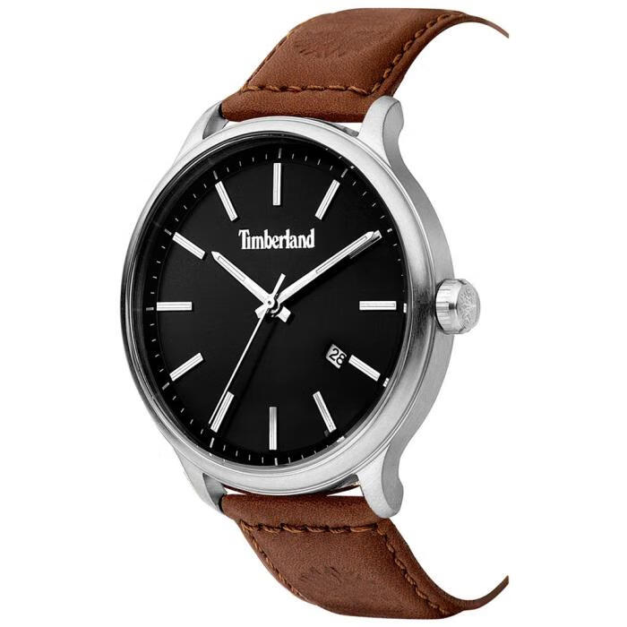 添柏岚timberland男士石英机芯棕色皮革表带防水50米三针简约精致腕表