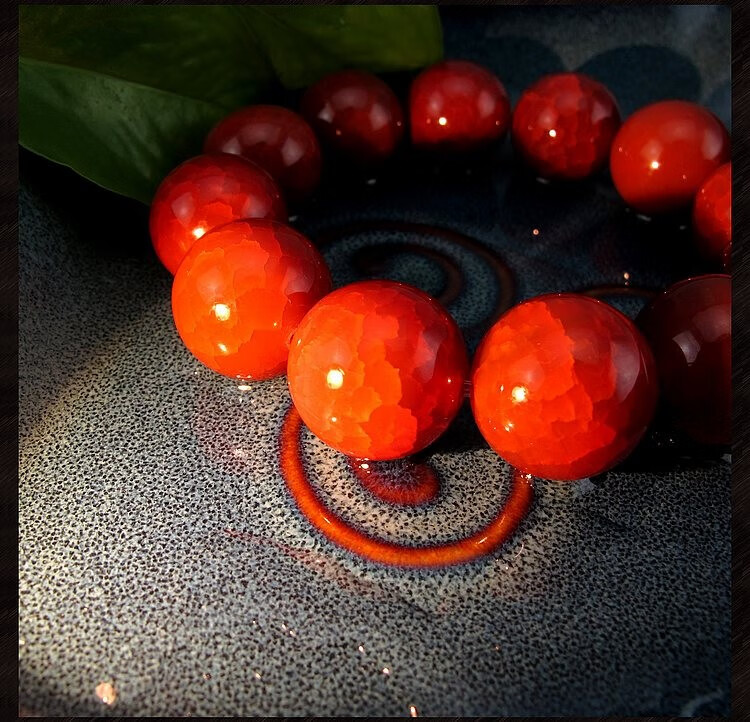 相石缘帝王红龙纹玛瑙手串男女透光红玛瑙手链吉祥红绳单圈串珠 单珠
