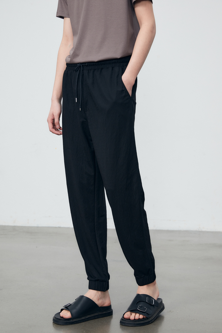 棉先生冰麻感休闲长裤男夏季凉爽透气直筒束脚长裤 黑色 xl