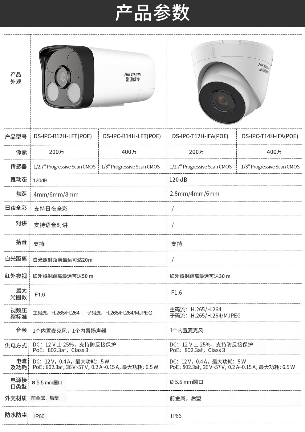 海康威视poe监控摄像头夜视50米室外防水网络高清双向语音手机远程200