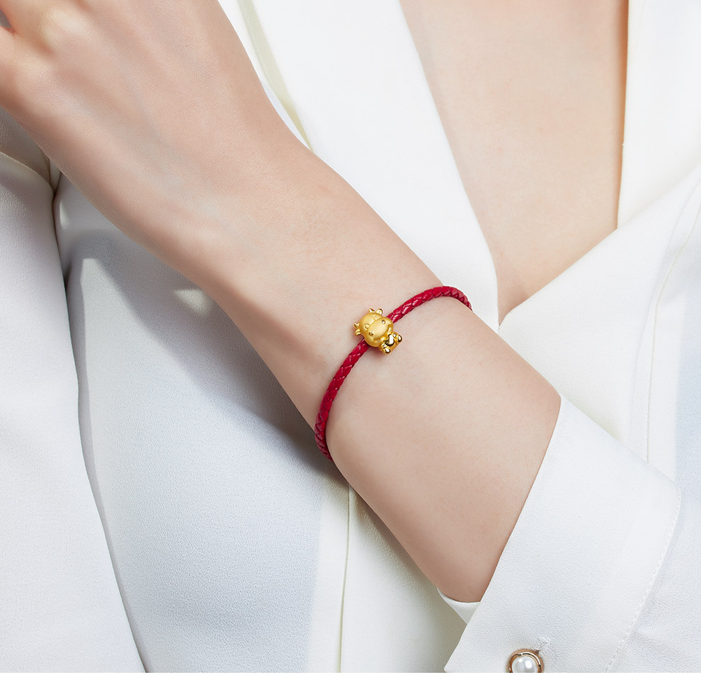 七夕礼物周百福黄金转运珠金牛手链女款3d硬金足金手链生肖牛手串宝宝