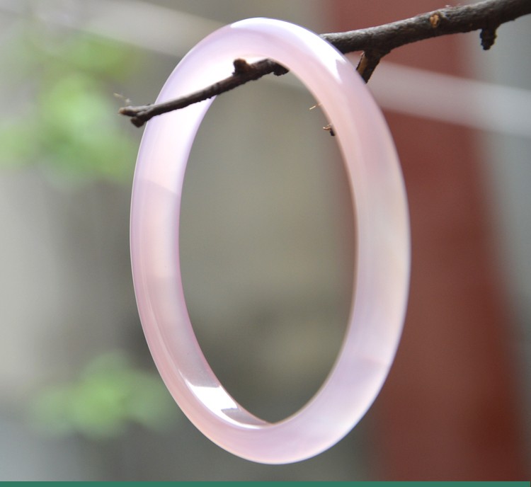 石俞记 陕西西安冰花芙蓉玉手镯 少女粉细条镯 天然水晶玛瑙玉髓手饰